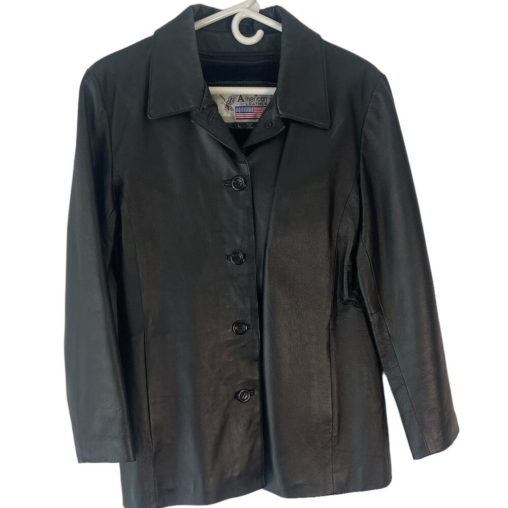 American Leather USA Vintage 90s Women's Size Large Black Button Up Jacket Coat